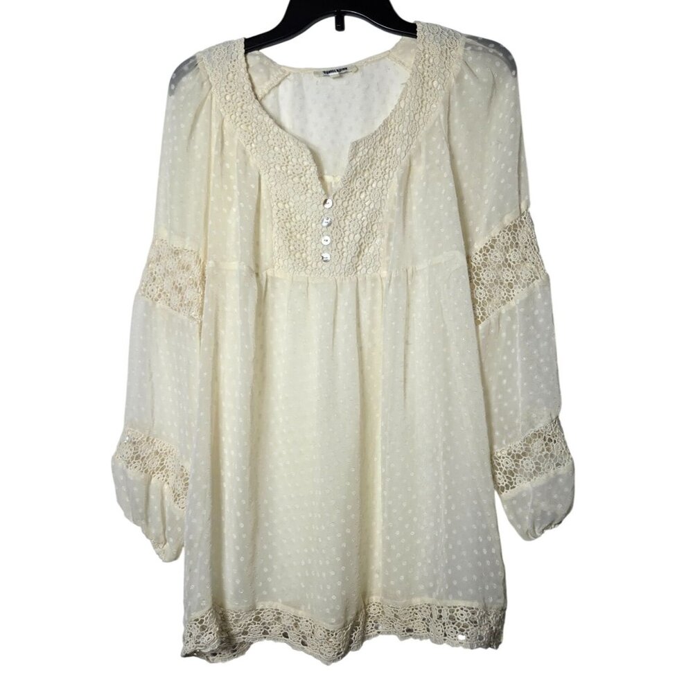 Daniel Rainn Womens Ivory Crochet Lace Long Sleeve Top Size Medium Fairy Boho‎